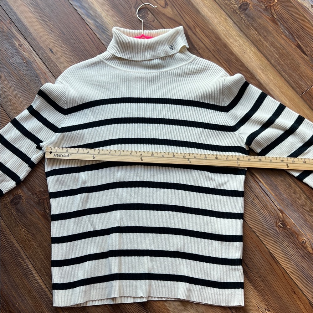 Ralph Lauren Black and Cream Striped Turtleneck Sweater - Picture 8 of 9